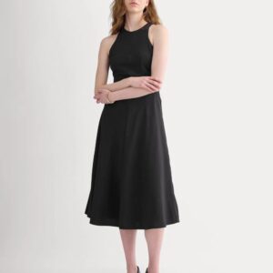 Midikleid aus Crêpe mit Racer-Ausschnitt und fließendem Rock