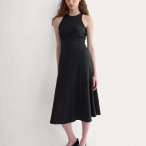 Midikleid aus Crêpe mit Racer-Ausschnitt und fließendem Rock