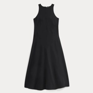 Midikleid aus Crêpe mit Racer-Ausschnitt und fließendem Rock